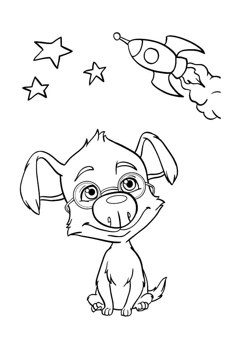 Coloring The dog and rocket. Category Animals. Tags:  animals, dog, puppy, dog, rocket.