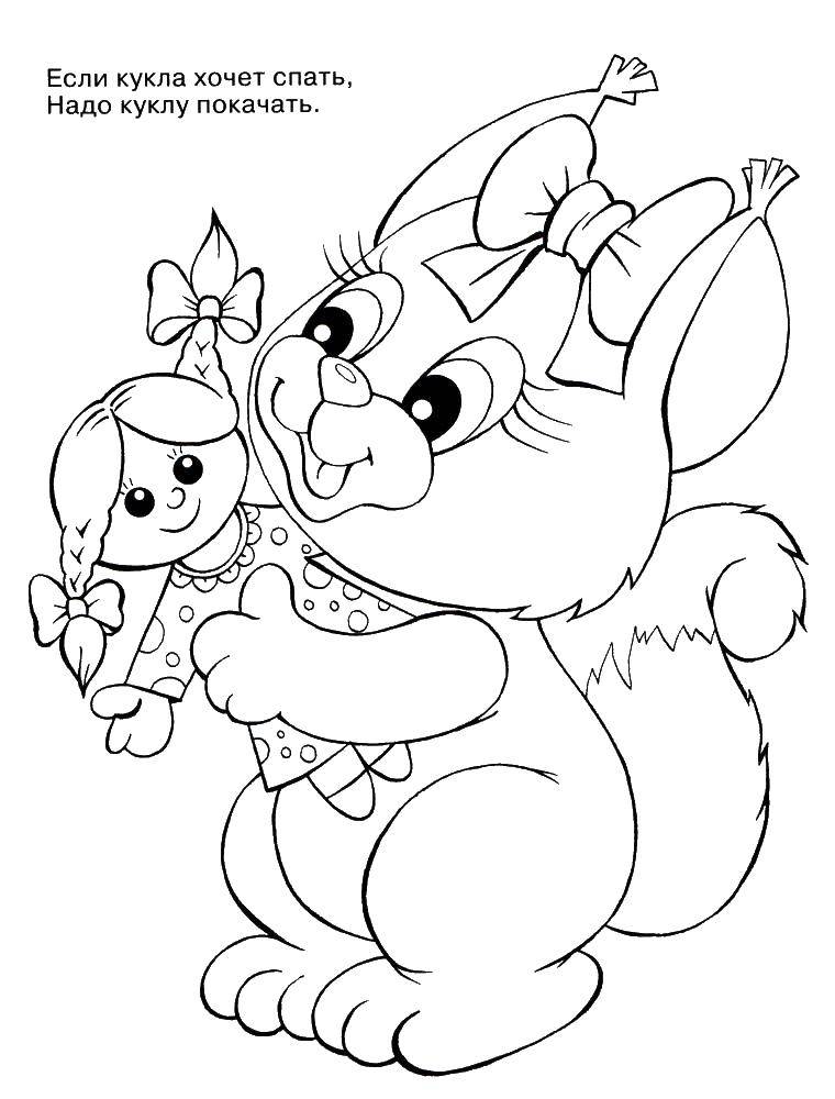 Coloring A squirrel with a puppet. Category little animals. Tags:  protein. doll.