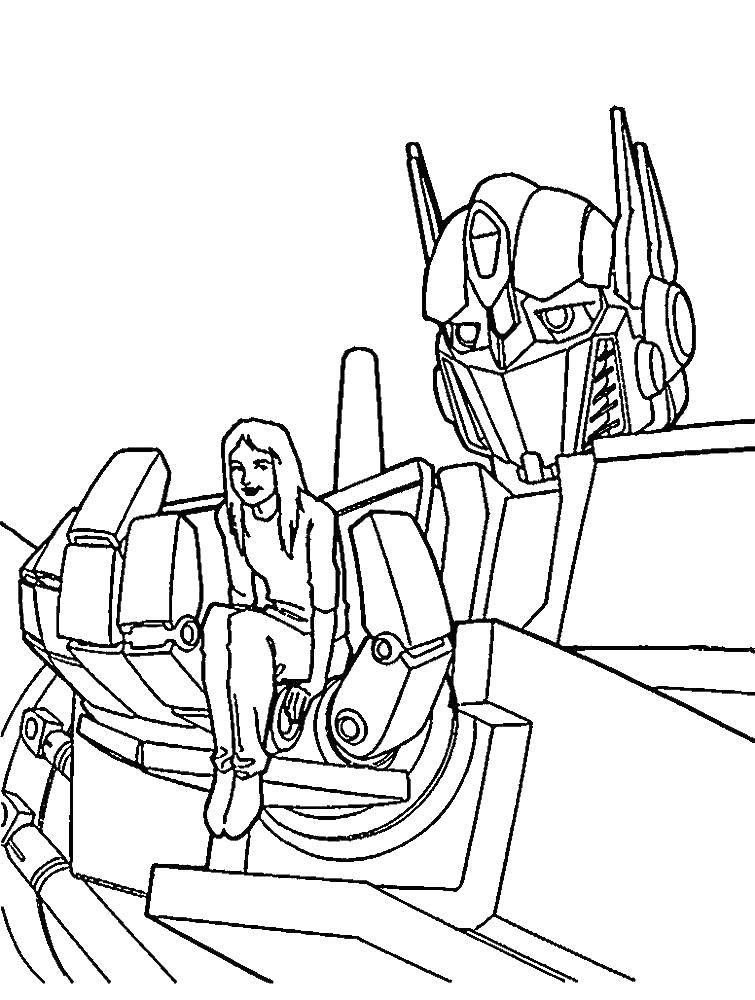 Coloring The girl in the hand of the transformer. Category transformers. Tags:  cartoons, transformers, robots.