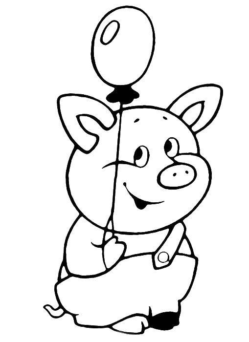 Coloring Piglet with balloon. Category little animals. Tags:  the pig, ball.