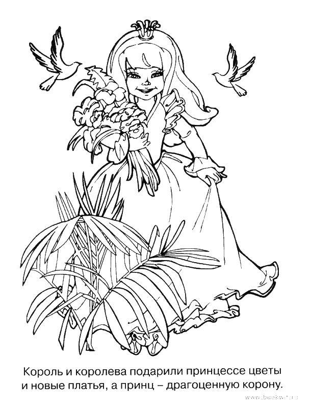 Coloring Princess with flowers. Category Princess. Tags:  Princess , bouquet, crown.