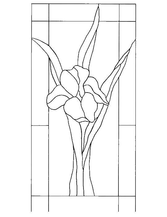 Coloring Stained glass window with flowers. Category patterns, ornament stencils flowers. Tags:  stained glass.