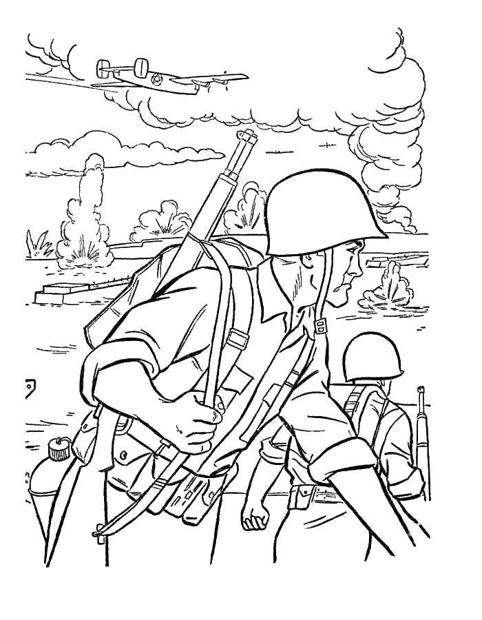 Coloring The soldiers at the front. Category military. Tags:  Soldier.