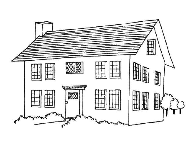 Розмальовки  Двоповерховий будинок. Завантажити розмальовку будинок, архітектура, вікна, дах.  Роздрукувати ,будинку,