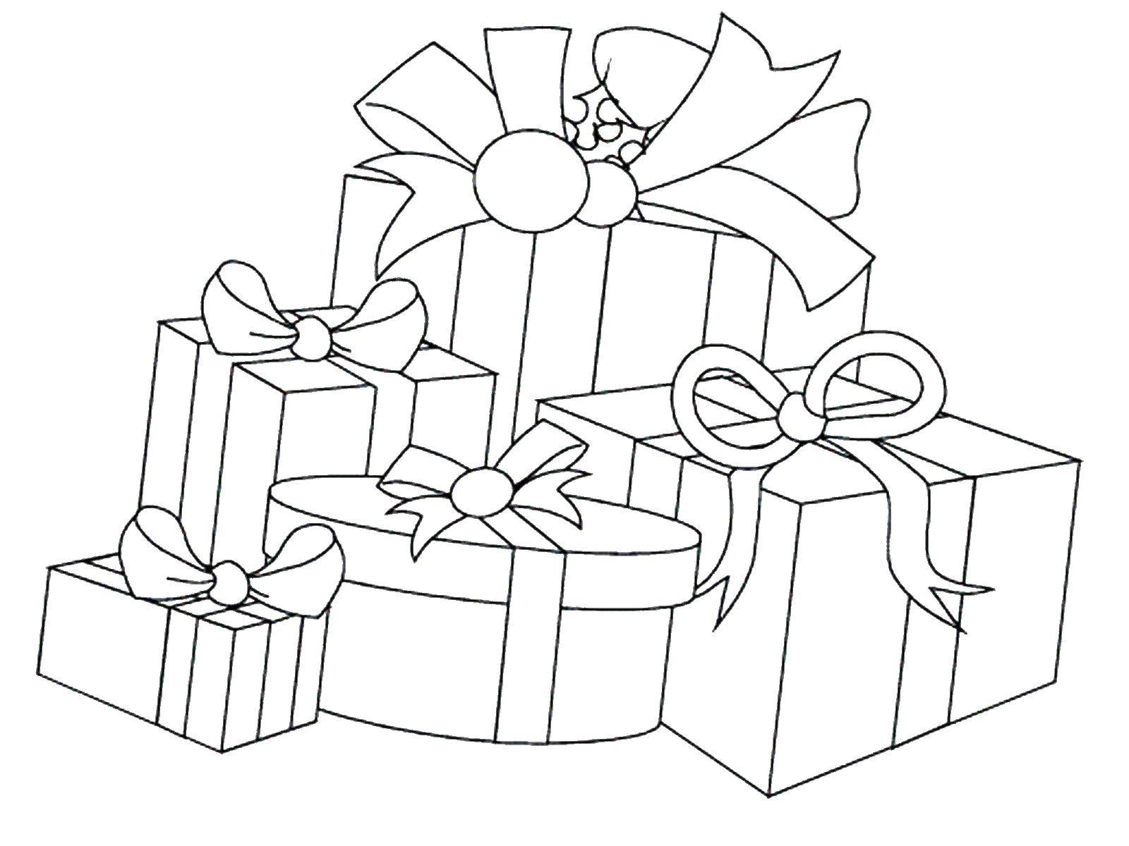 Название: Раскраска Коробки с новогодними подарками. Категория: снег. Теги: подарки.