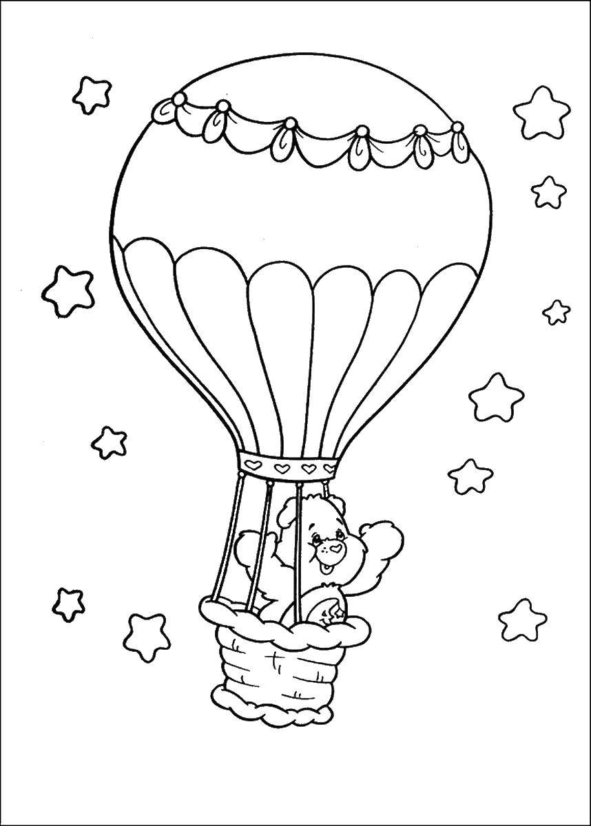 Название: Раскраска Радужный мишка на воздушном шаре. Категория: летательные аппараты. Теги: воздушный шар, радужный мишка.