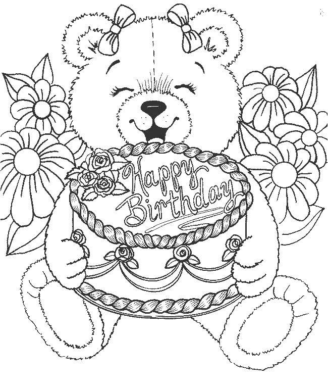 Coloring Birthday bears. Category Animals. Tags:  Bear, cake.