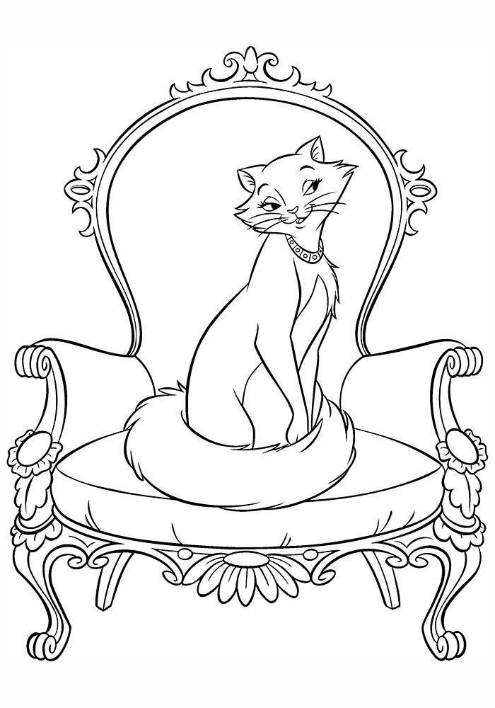 Название: Раскраска Герцоги́ня сидит на кресле. Категория: коты аристократы. Теги: кошка, котята.