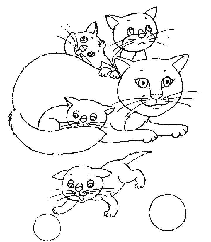 Coloring Cat with kittens. Category cute animals. Tags:  cat, kittens.
