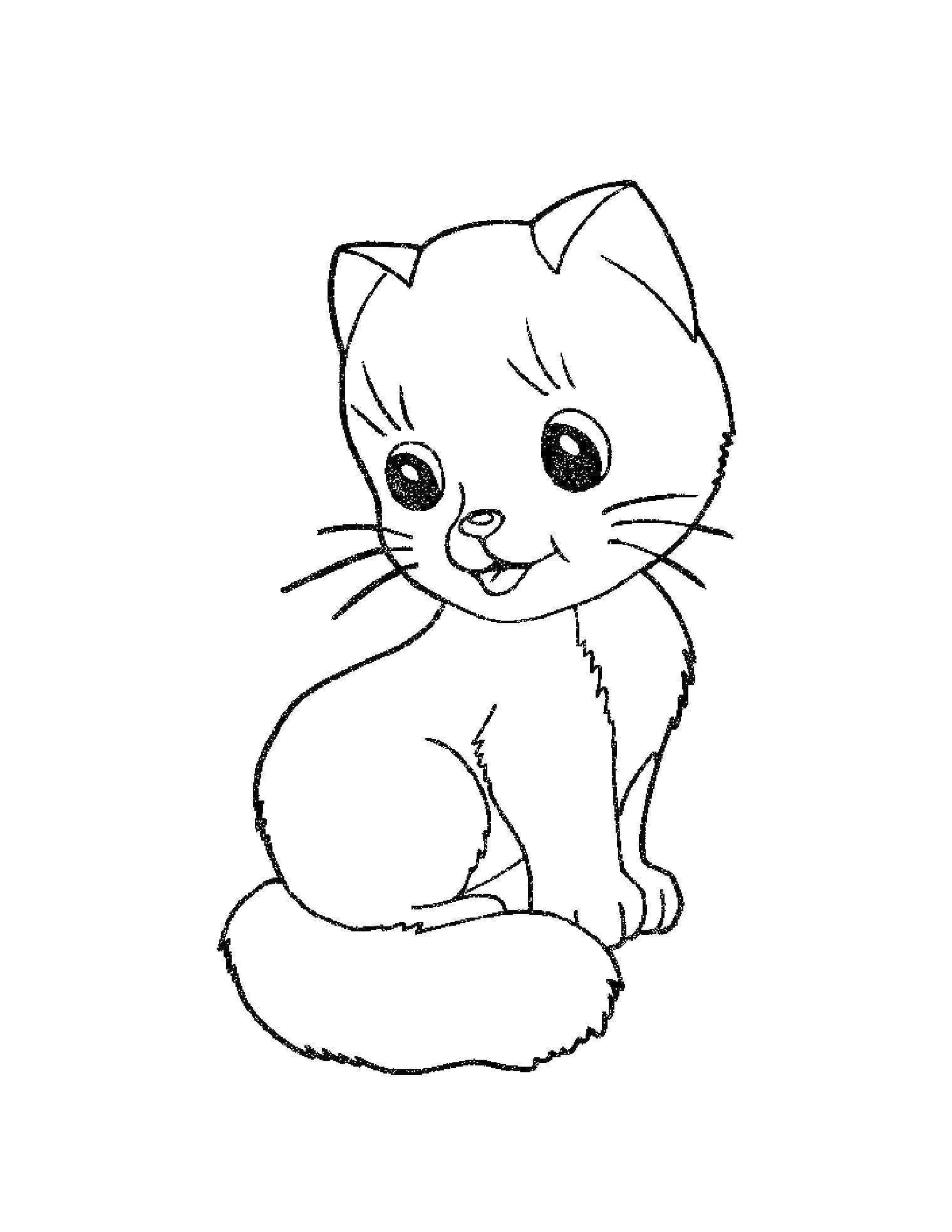 Название: Раскраска Кошка. Категория: милые животные. Теги: кошка, котята.