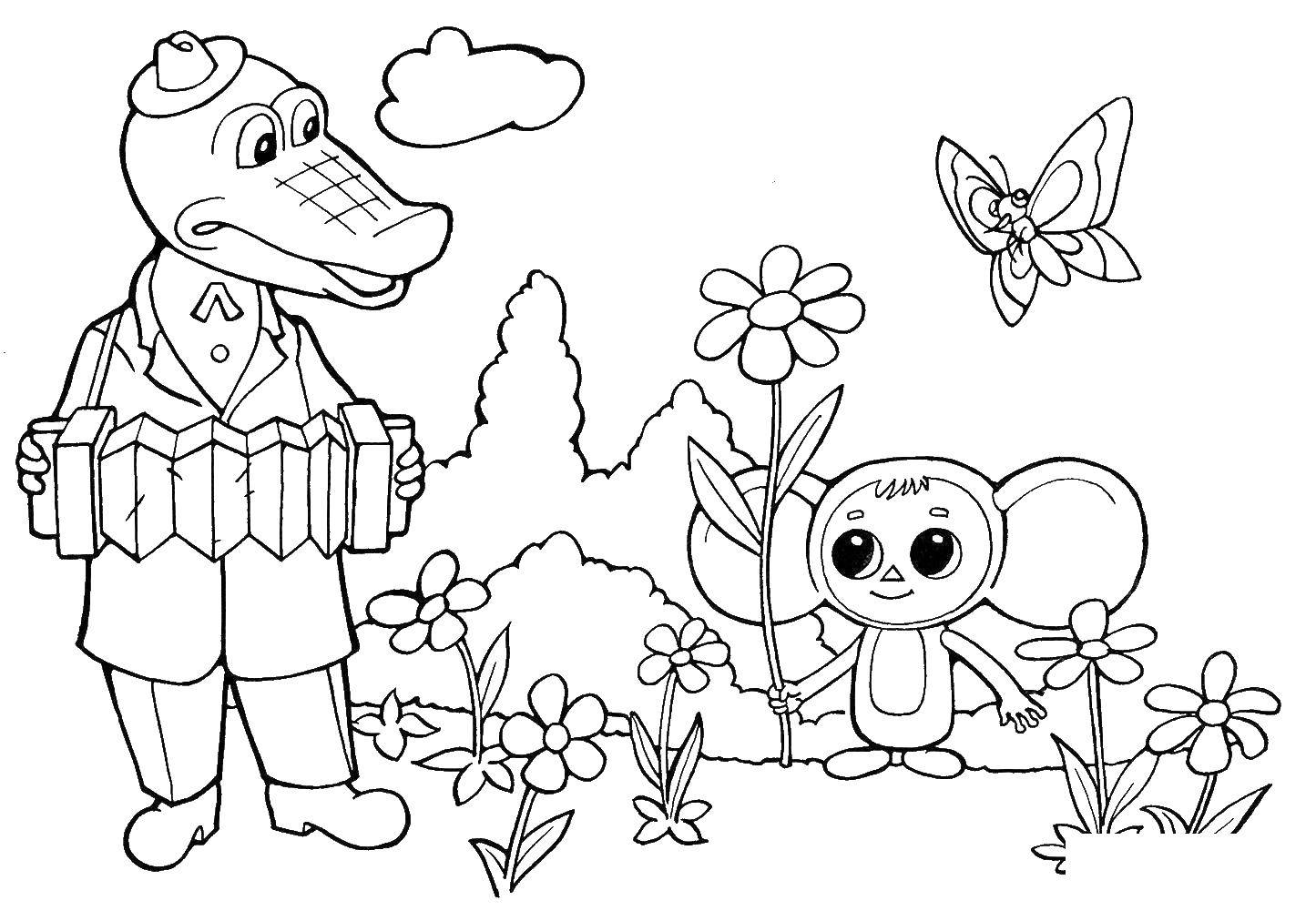 Coloring Crocodile Gena and Cheburashka. Category cartoons. Tags:  Cheburashka, Gena.