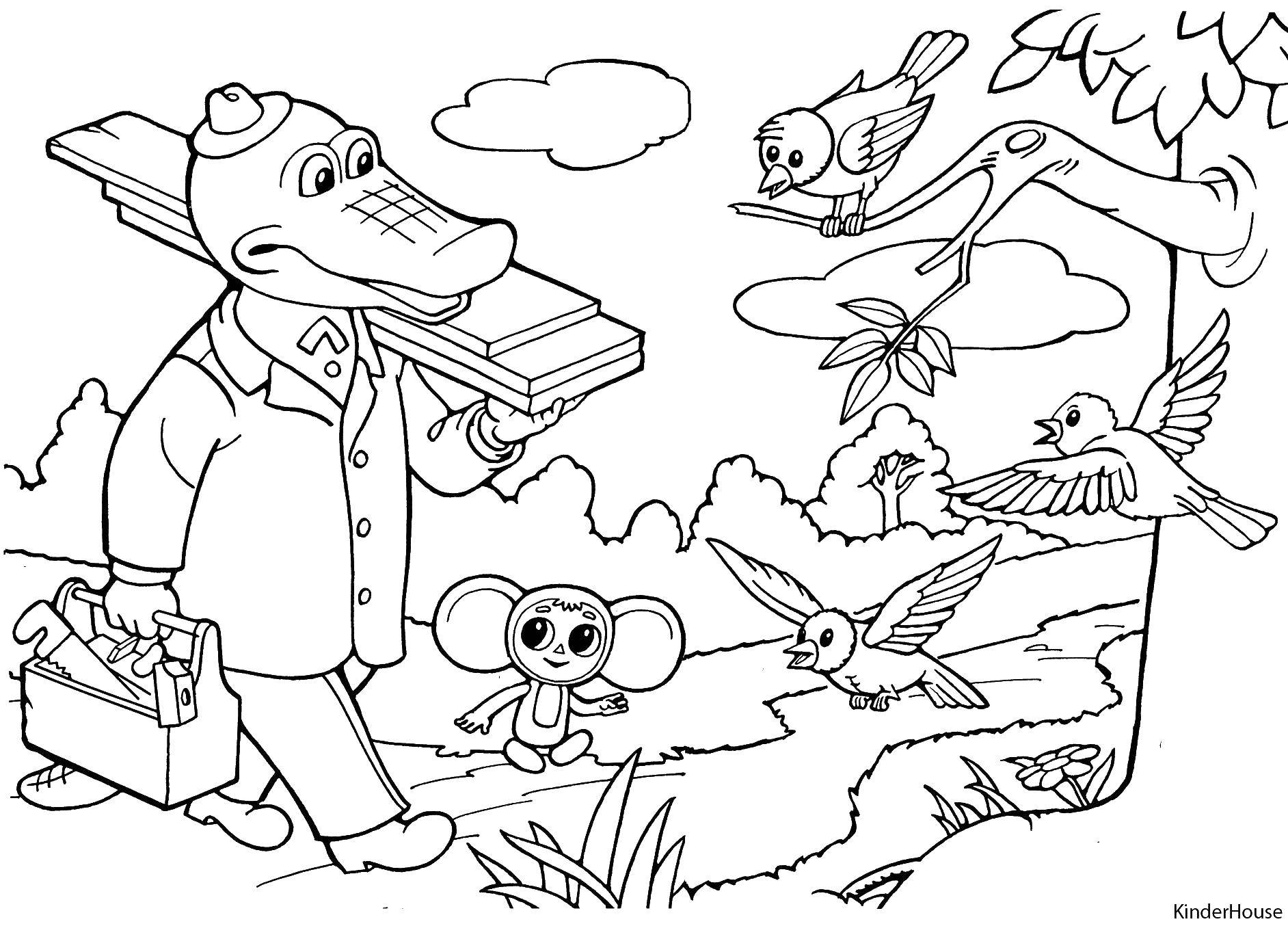 Coloring Crocodile Gena and Cheburashka builds. Category cartoons. Tags:  Gena, Cheburashka.