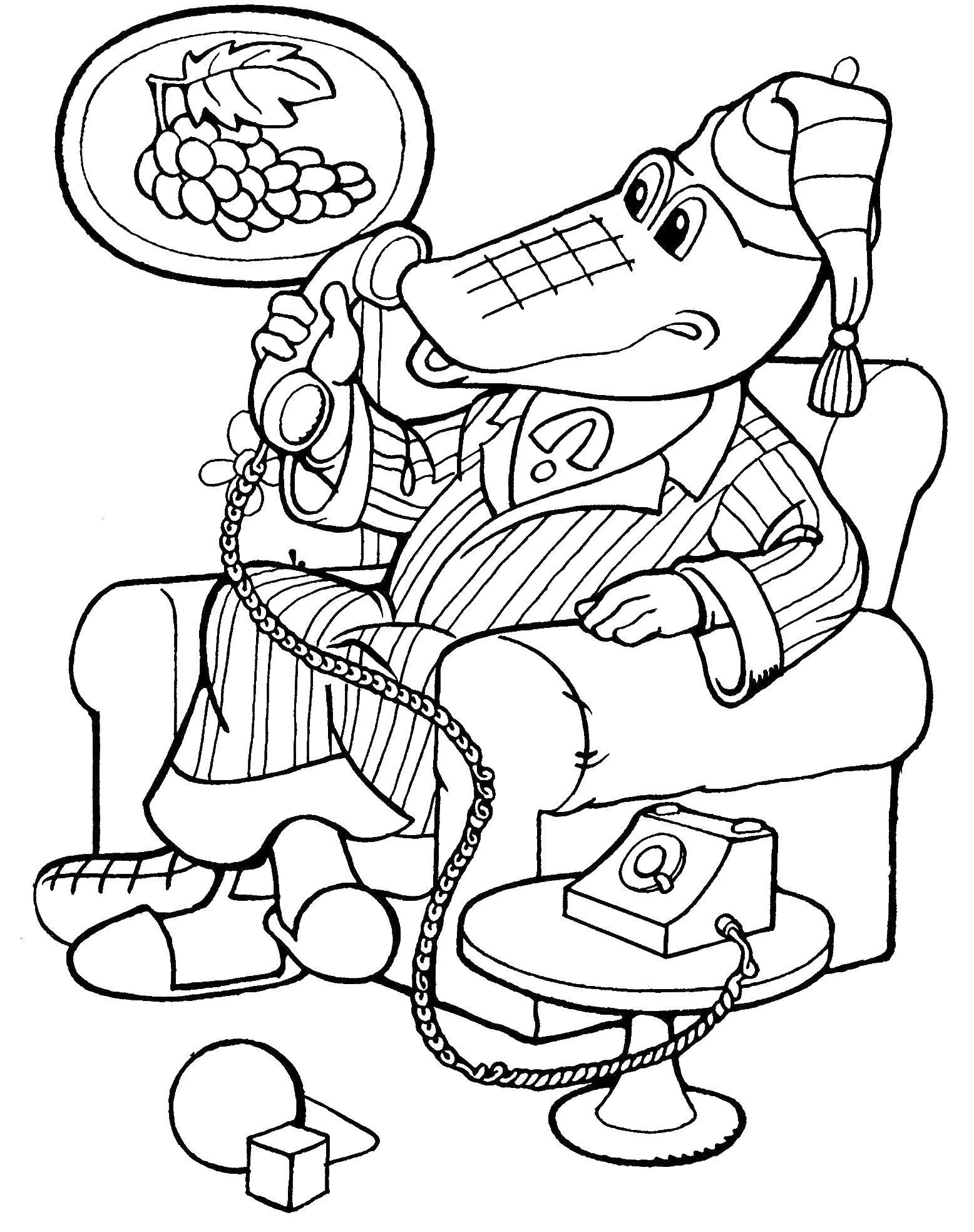 Coloring Shrek talking on the phone. Category cartoons. Tags:  crocodile, Cheburashka.