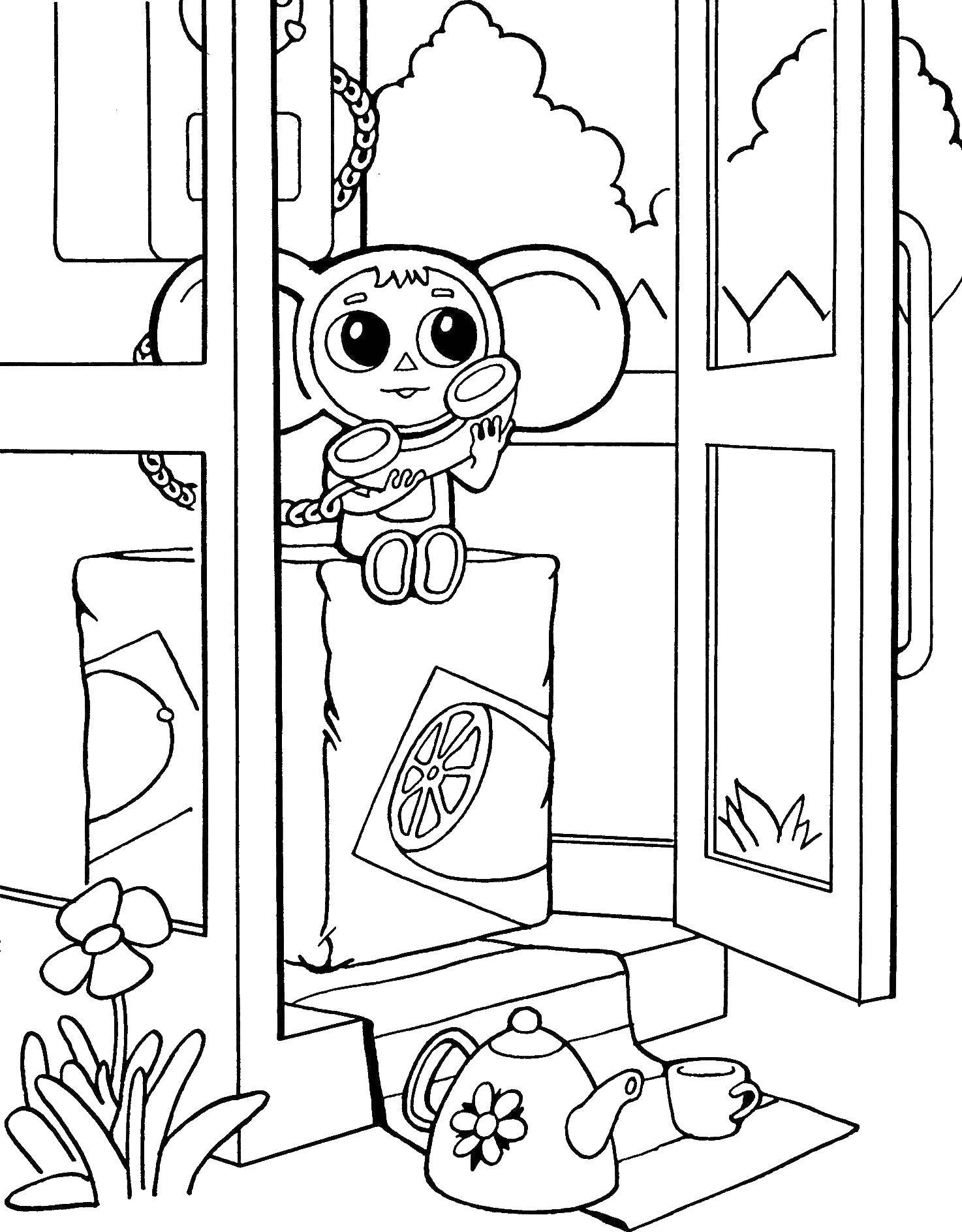Coloring Cheburashka in a phone booth. Category cartoons. Tags:  Cheburashka.