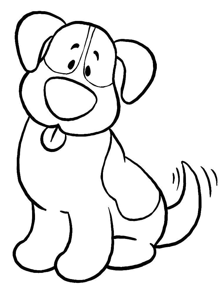 Название: Раскраска Собака с большими глазами виляет хвостом. Категория: собаки щенки. Теги: собака.