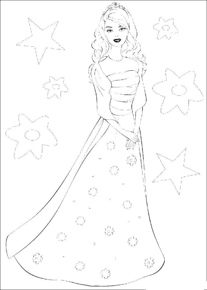 Coloring Barbie in vechernem dress. Category Barbie . Tags:  Barbie , evening gown, fashion.