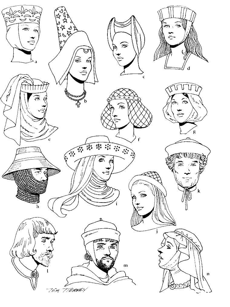 Coloring Headwear in the middle ages. Category fashion. Tags:  headwear, middle ages.
