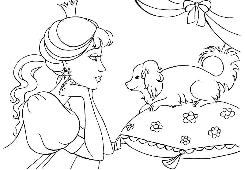 Название: Раскраска Принцесса и собака. Категория: Принцессы. Теги: принцесса, собака.