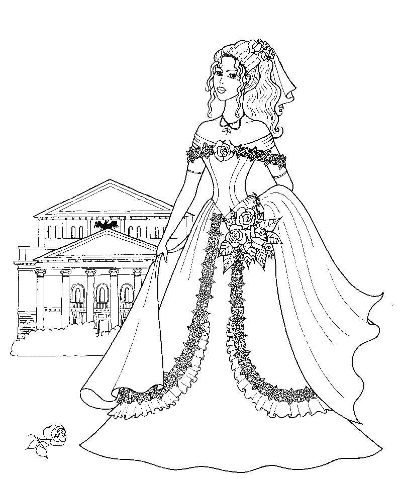 Название: Раскраска Свадебное платье в средних веках. Категория: модели. Теги: одежда, мода, средние века.