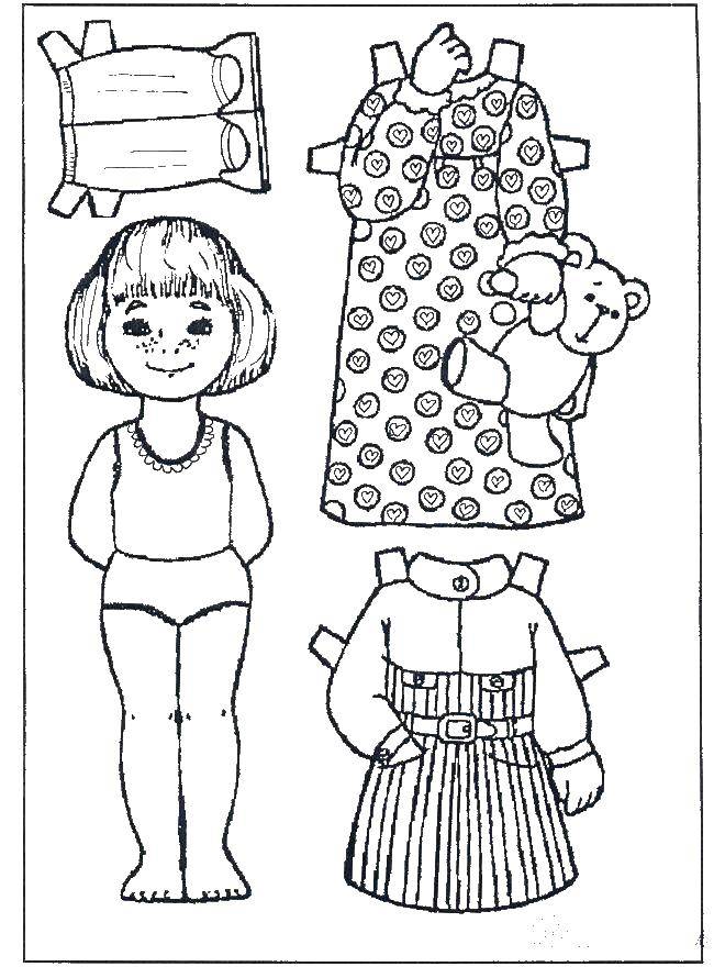 Название: Раскраска Вырежи одежку для куклы платья и штанишки. Категория: одежда и кукла. Теги: вырежи и одень.