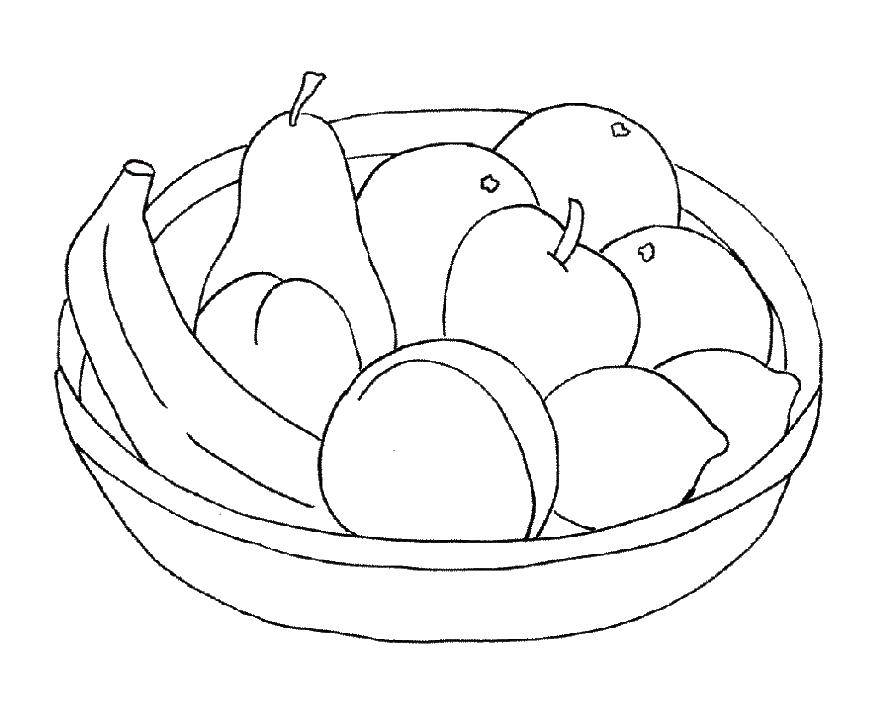 Раскраска Тарелка с фруктами Скачать ,тарелка, фрукты,.  Распечатать 
