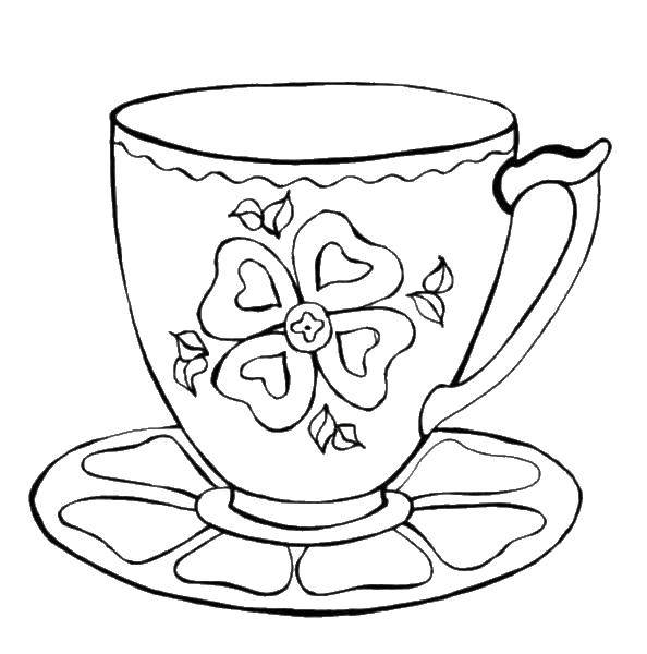 Название: Раскраска Чашка с тарелкой. Категория: чашка. Теги: чайник, чашка.