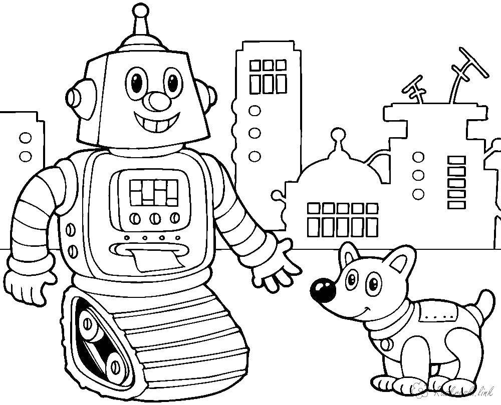 Название: Раскраска Робот и машина. Категория: Техника. Теги: робот.