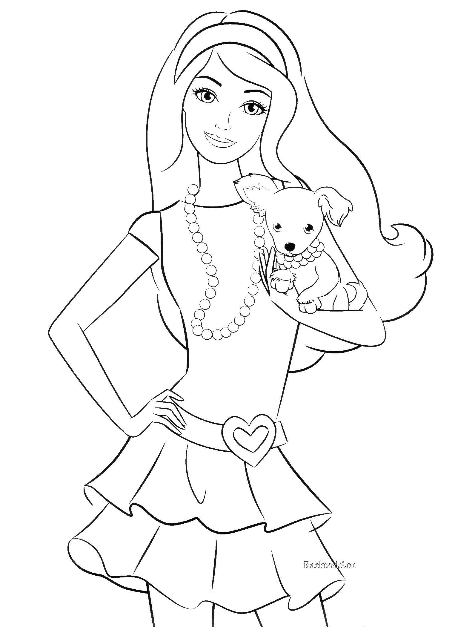 Название: Раскраска Барби с щеночком. Категория: Барби. Теги: барби, девочка. кукла, щеночек.