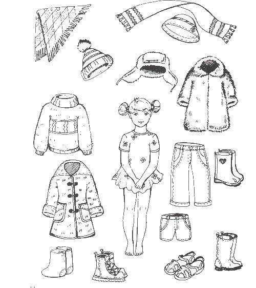Название: Раскраска Девочка с зимней одеждой. Категория: зимняя одежда. Теги: одежда, зима, девочка.