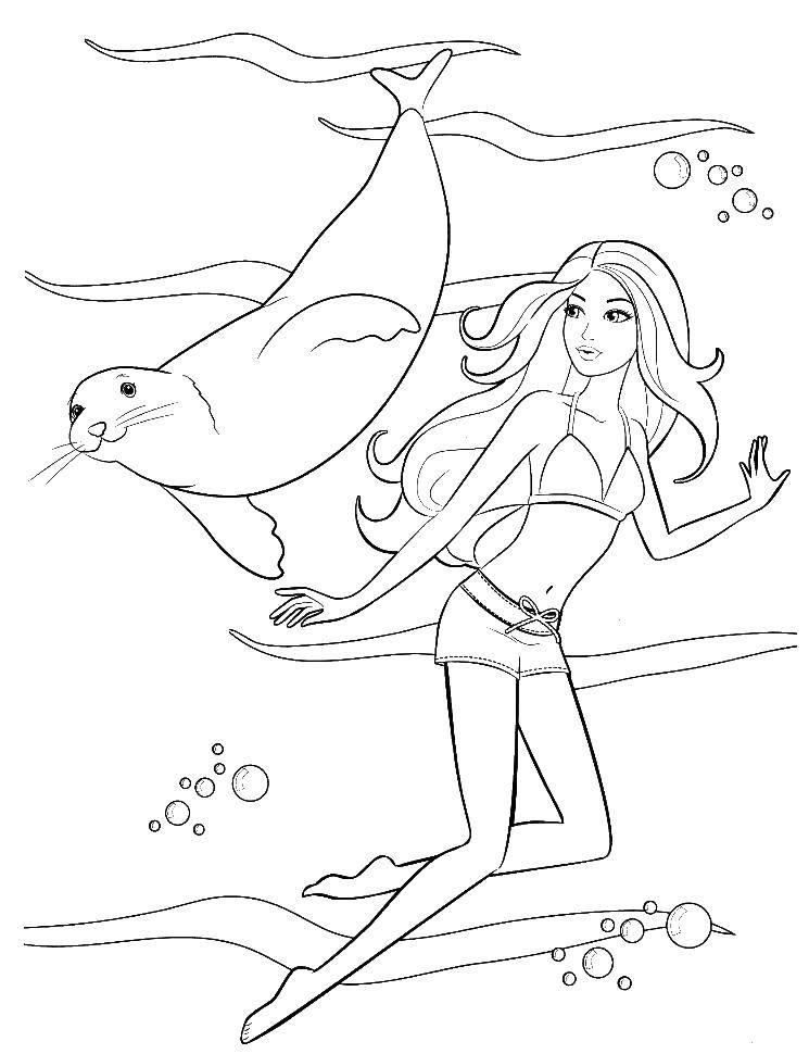 Coloring Barbie and the seal. Category Barbie . Tags:  Barbie , girl. doll, seal.