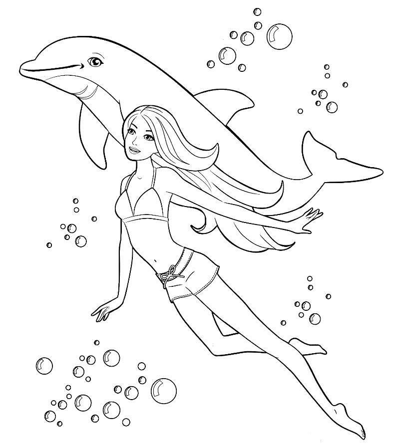 Coloring Barbie with Dolphin. Category Barbie . Tags:  Barbie , Dolphin.