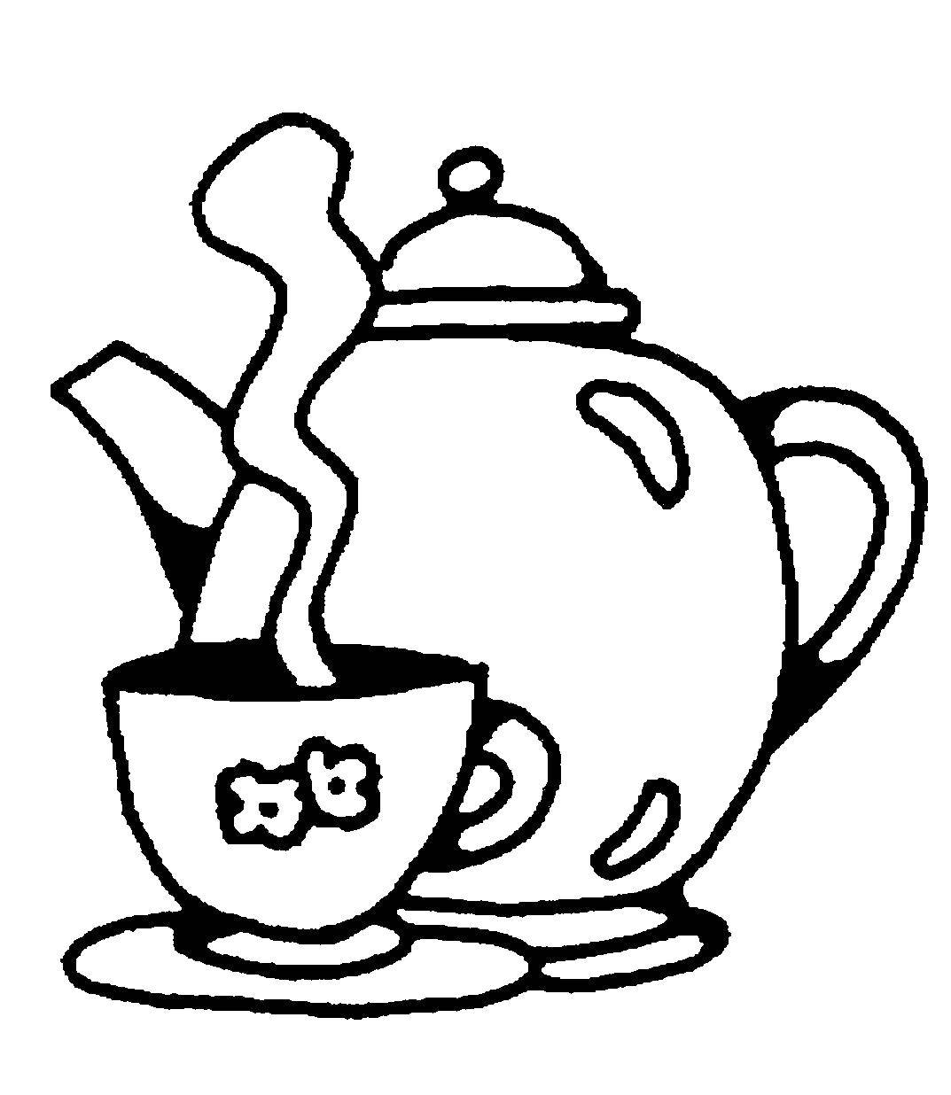 Название: Раскраска Чайник с чашкой. Категория: посуда. Теги: чайник, чашка.