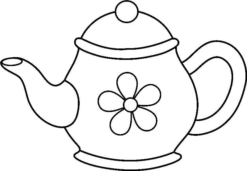 Название: Раскраска Чайник с цветочком. Категория: посуда. Теги: посуда, чайник.