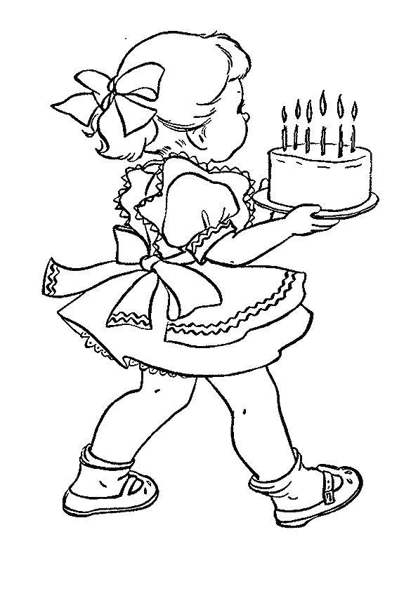 Coloring A girl carries the cake. Category People. Tags:  , girl, cake, .