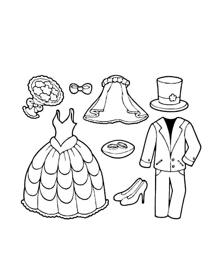Название: Раскраска Одежда для жениха и невесты. Категория: Одежда. Теги: свадьба, одежда, платье.