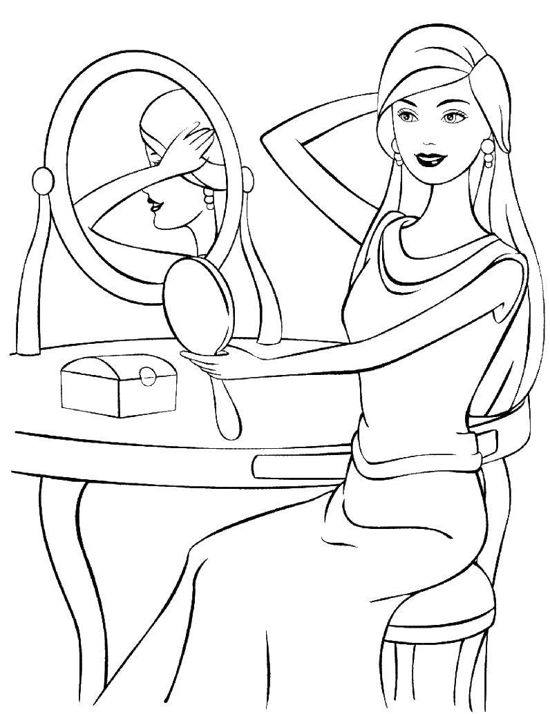 Coloring Barbie in the mirror. Category Barbie . Tags:  Barbie , girl. doll, mirror.