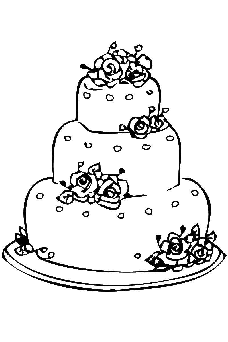 Название: Раскраска Торт свадебный. Категория: торты. Теги: торт, свадьба, букет.