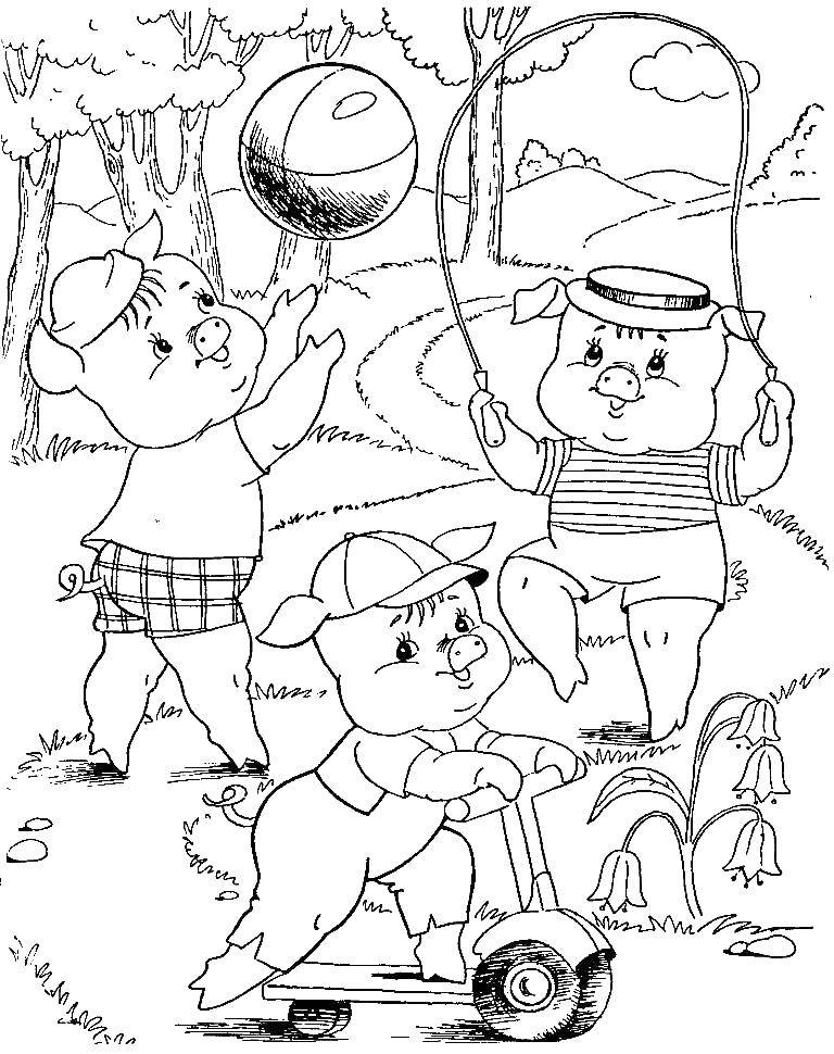 Coloring The three little pigs play. Category Fairy tales. Tags:  the pig.