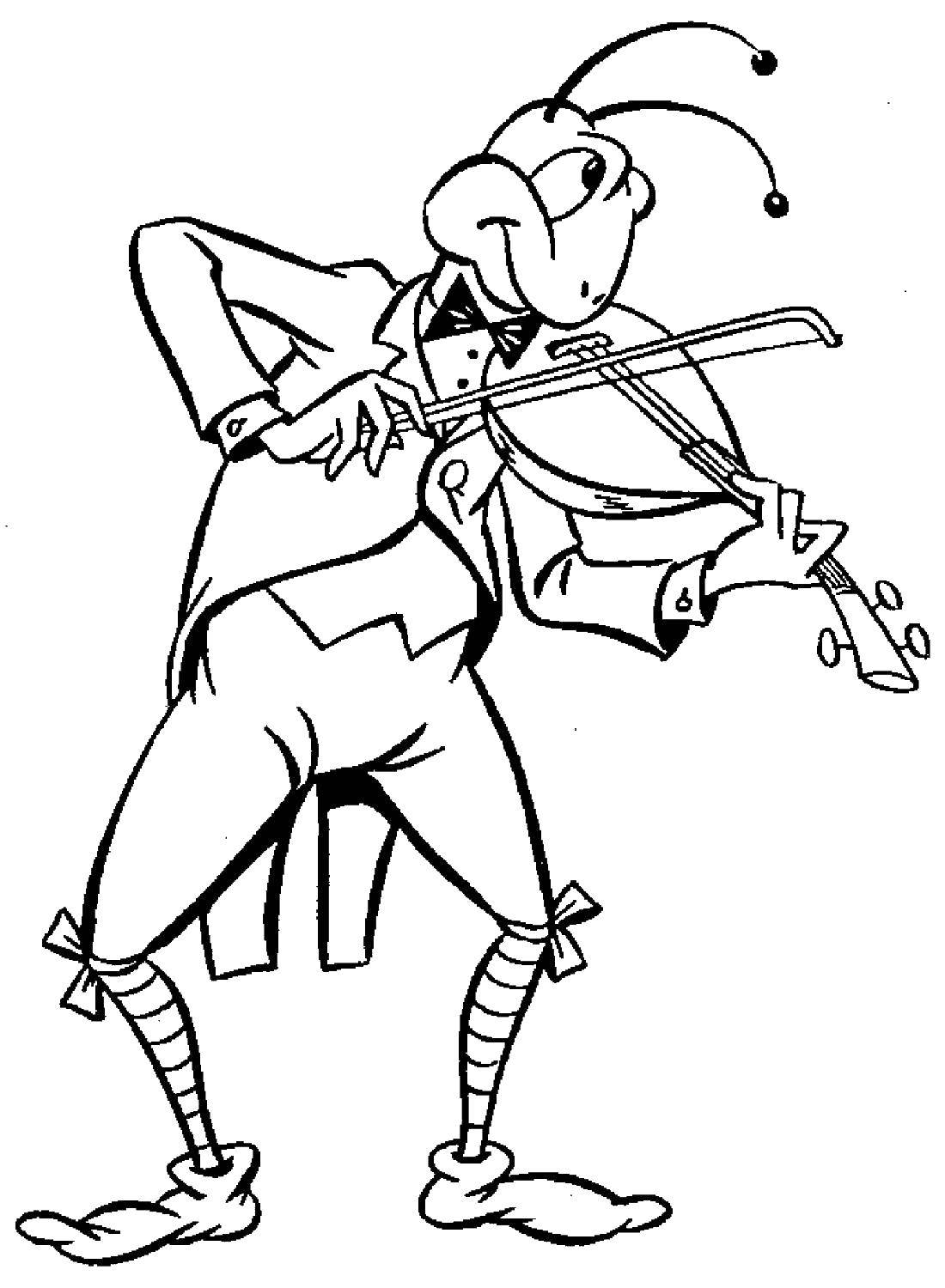 Coloring Grasshopper with a violin. Category Insects. Tags:  grasshopper, insects, violin.