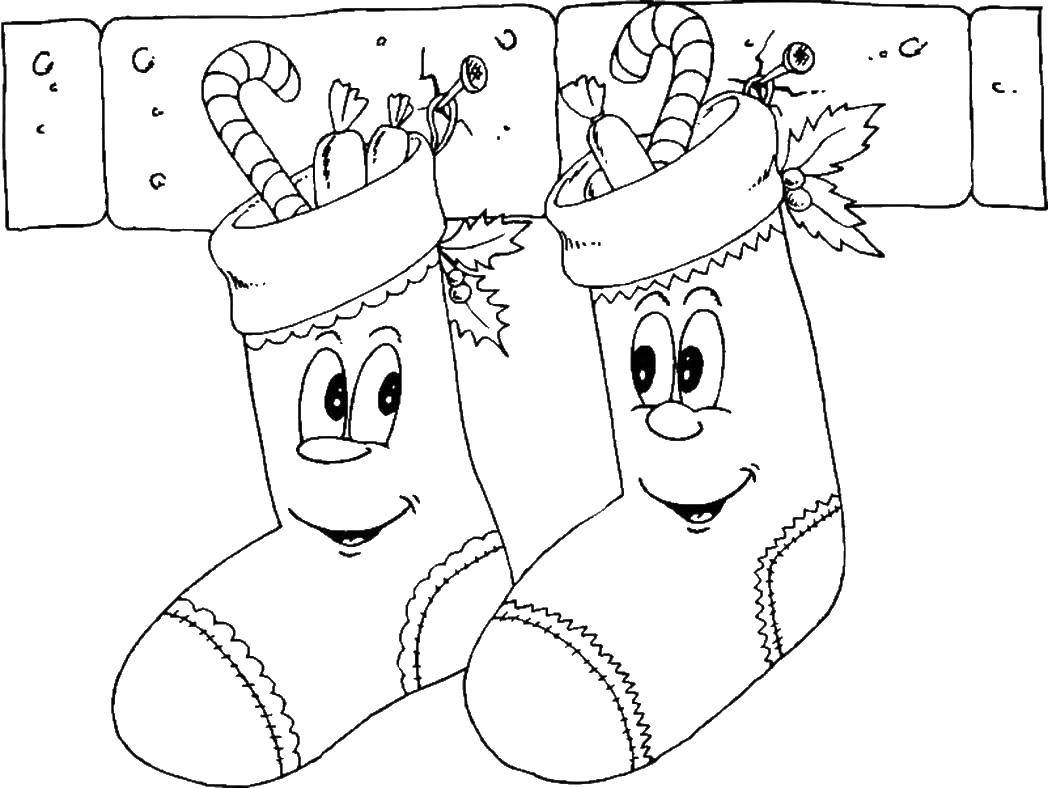 Название: Раскраска Новогодние носки. Категория: Одежда. Теги: носки.