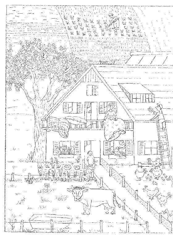 Coloring Life in the village. Category home. Tags:  village, house, garden, animals.