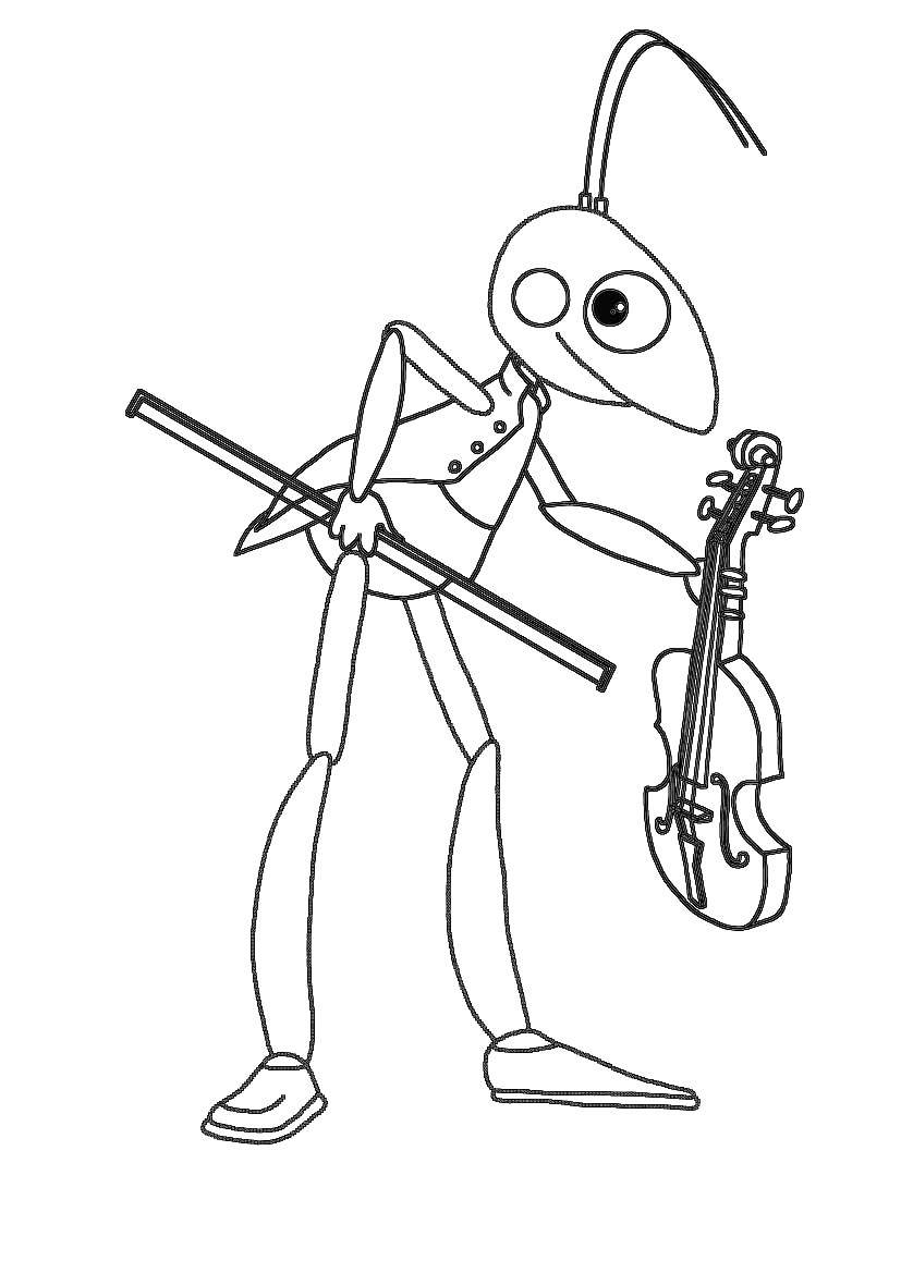Название: Раскраска Кузнечик кузя с скрипкой. Категория: Лунтик. Теги: кузнечик, Кузя.