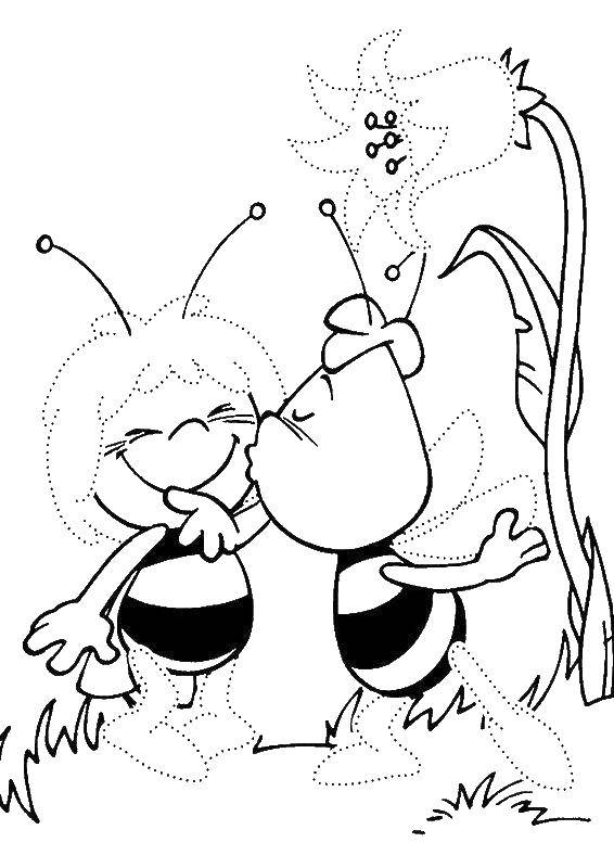Название: Раскраска Пчелка вилли целует пчелку маю. Категория: пчелка Мая. Теги: пчелка Мая, Вилли.