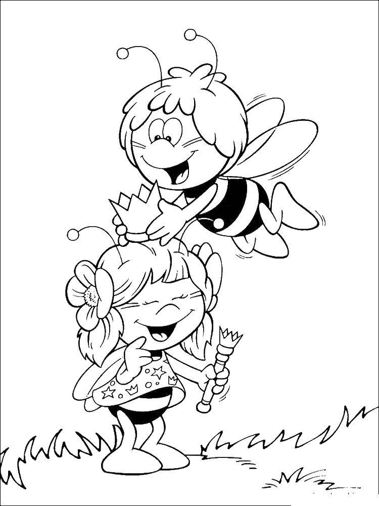 Розмальовки  Бджілка травня одягає корону пчілці. Завантажити розмальовку бджілка Травня.  Роздрукувати ,бджілка Травня,