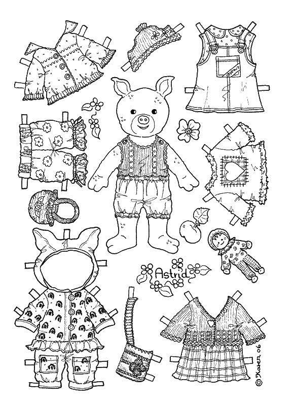 Coloring Dress the pig. Category the clothes and the doll. Tags:  clothing, pig, doll.