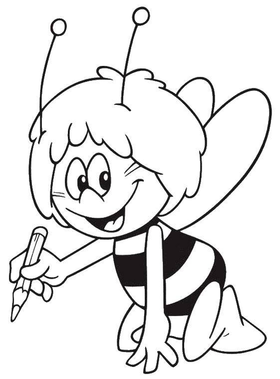 Название: Раскраска Пчелка мая пишет. Категория: пчелка Мая. Теги: Пчелка Мая, карандаши.