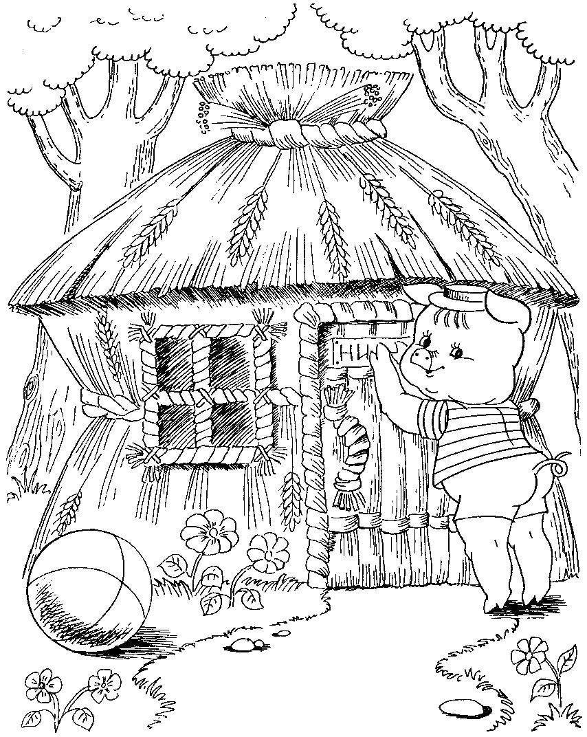 Coloring The pig built a house. Category Fairy tales. Tags:  pig, wolf.