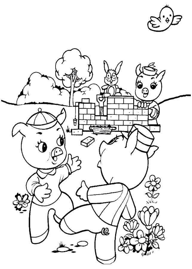 Coloring The pigs build a house. Category Fairy tales. Tags:  pig, wolf.