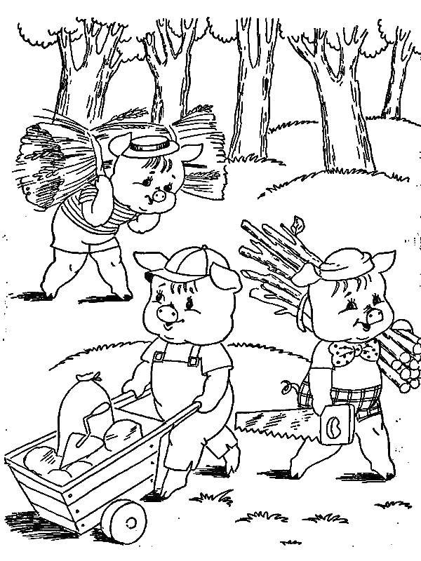 Coloring The pigs build a house. Category Fairy tales. Tags:  pig, wolf.