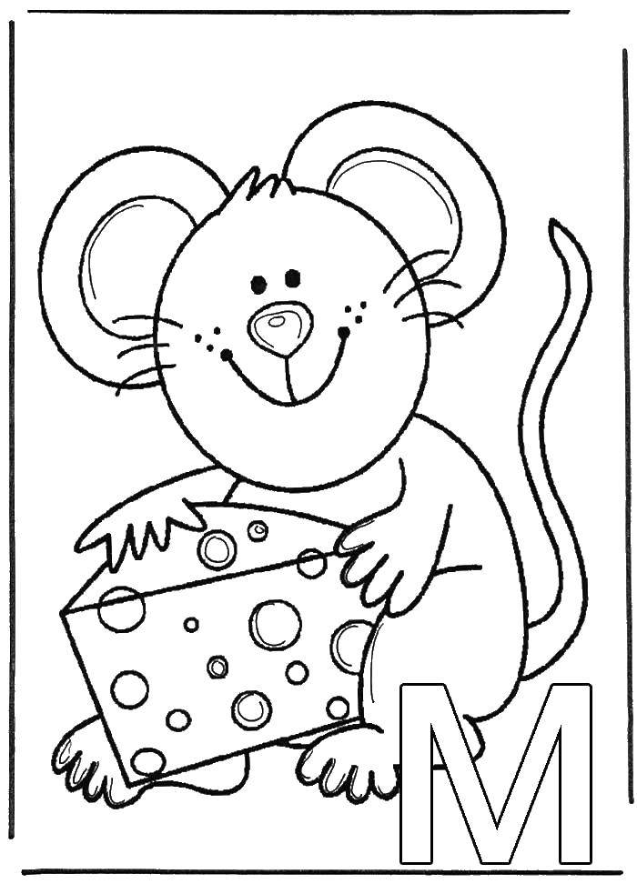 Название: Раскраска Мышь кушает сыр. Категория: грызуны. Теги: мышь, сыр.